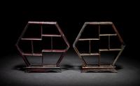 A Small Pair of Chinese Hardwood Displaying Shelves