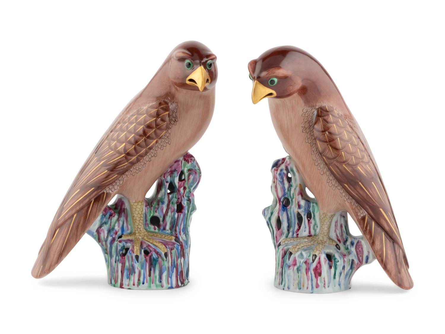 A Pair of Mottahedeh Porcelain Hawks