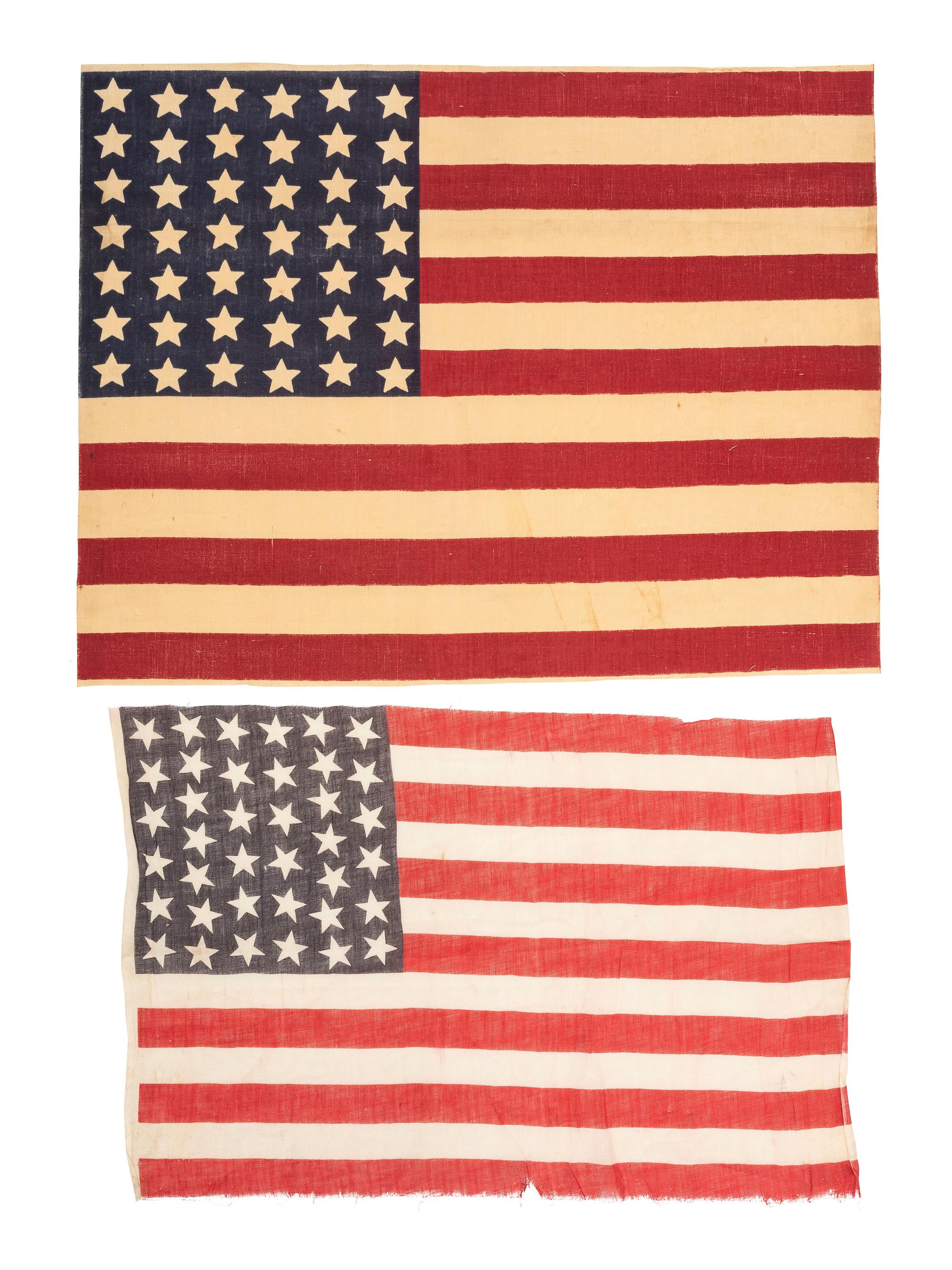 [FLAGS]. A group of 3 American parade flags, incl. 38, 39, and 42-star examples. Ca 1876-1889.