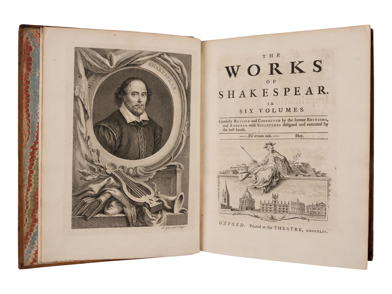 SHAKESPEARE, William. The Works... carefully revised and corrected. Thomas Hanmer, editor. Oxford: Printed at the Theatre, 1743-44.