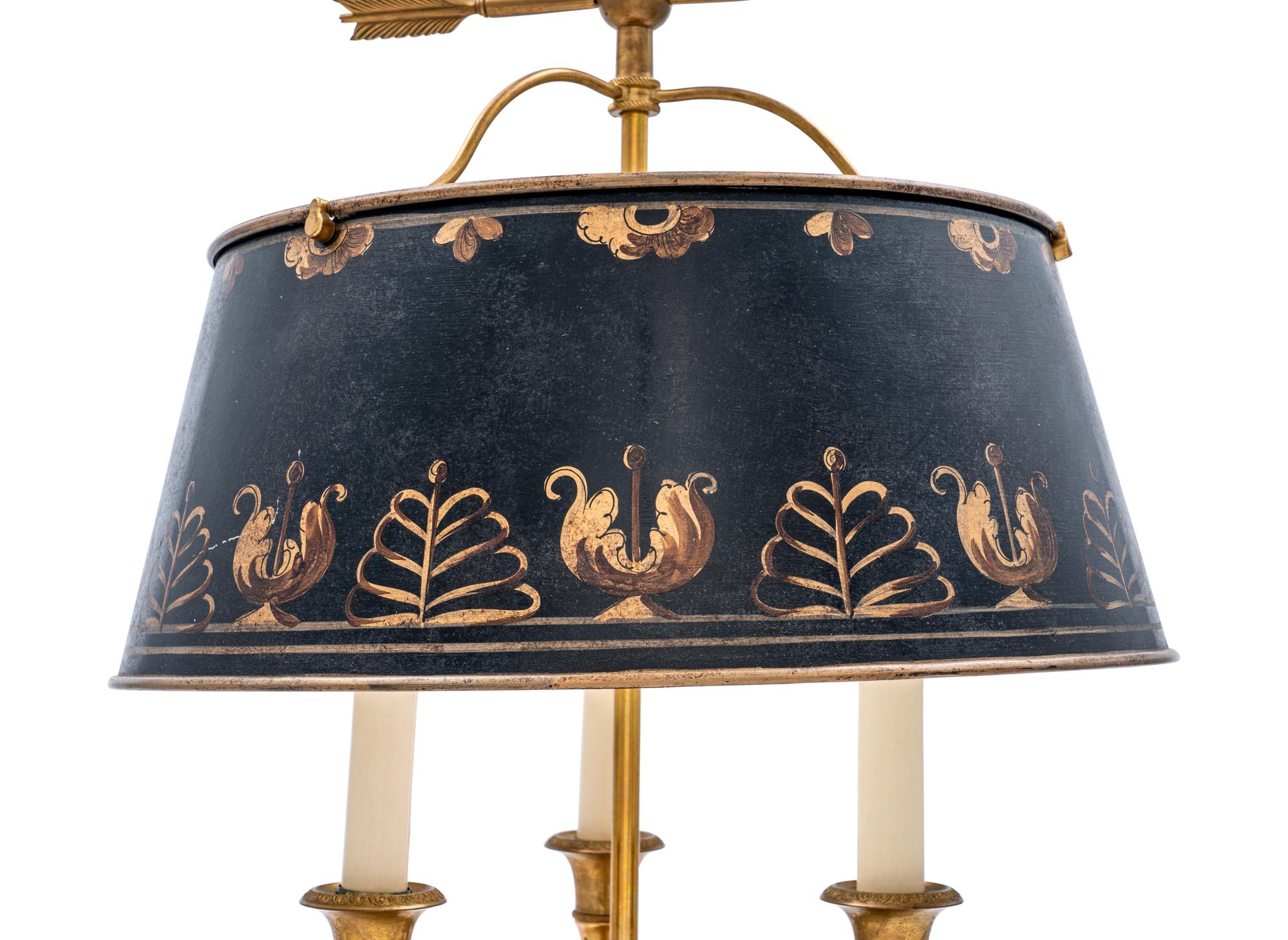 A French Gilt Metal Bouillotte Lamp with a Tôle Shade