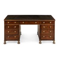 A Regency Mahogany, Ebony Inlaid and Ormolu Mounted Partner's Desk