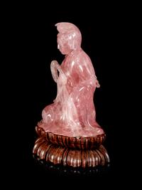 A Chinese Rose Quartz Figure of Guanyin