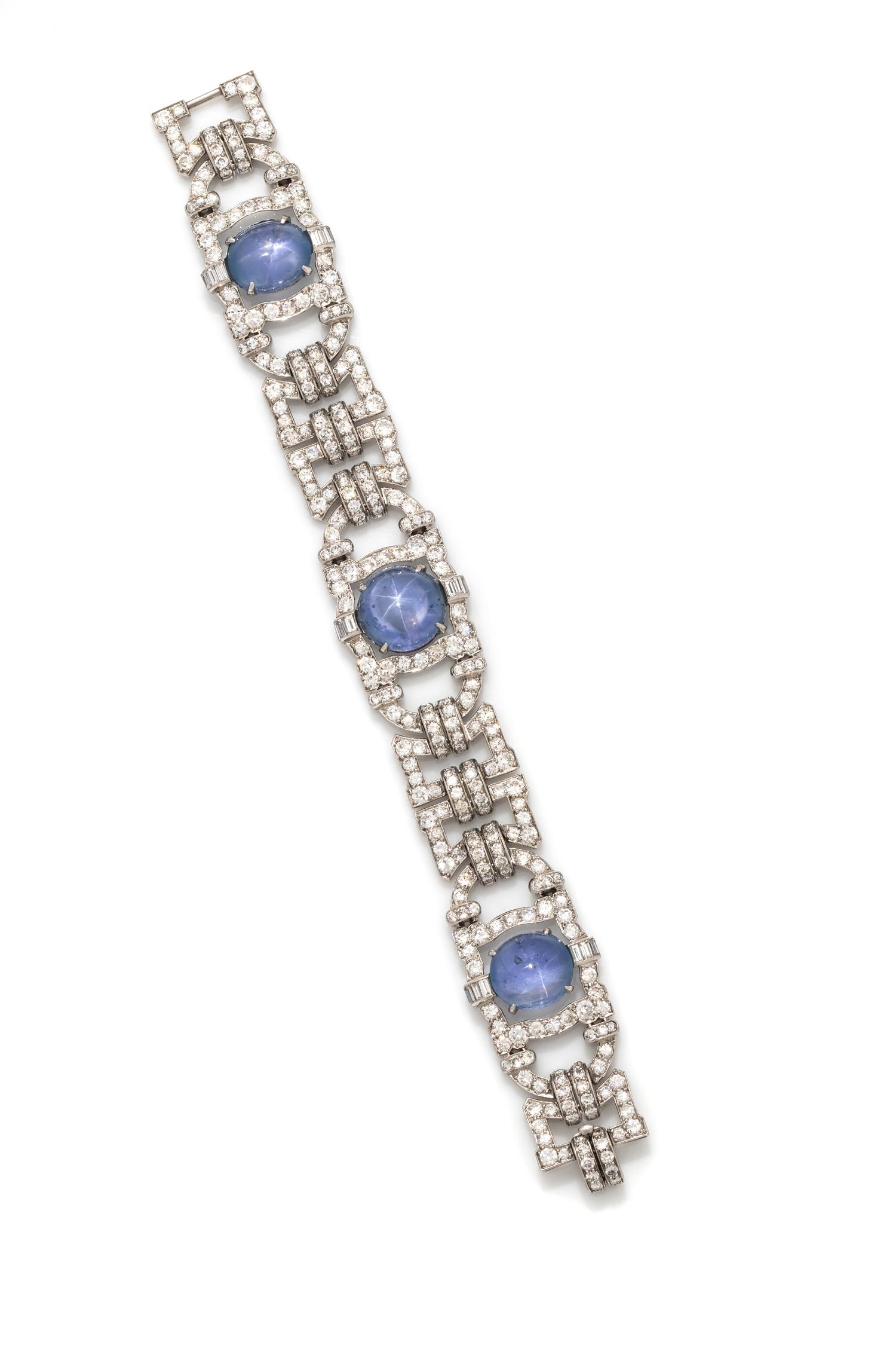 ART DECO, STAR SAPPHIRE AND DIAMOND BRACELET