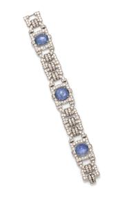 ART DECO, STAR SAPPHIRE AND DIAMOND BRACELET