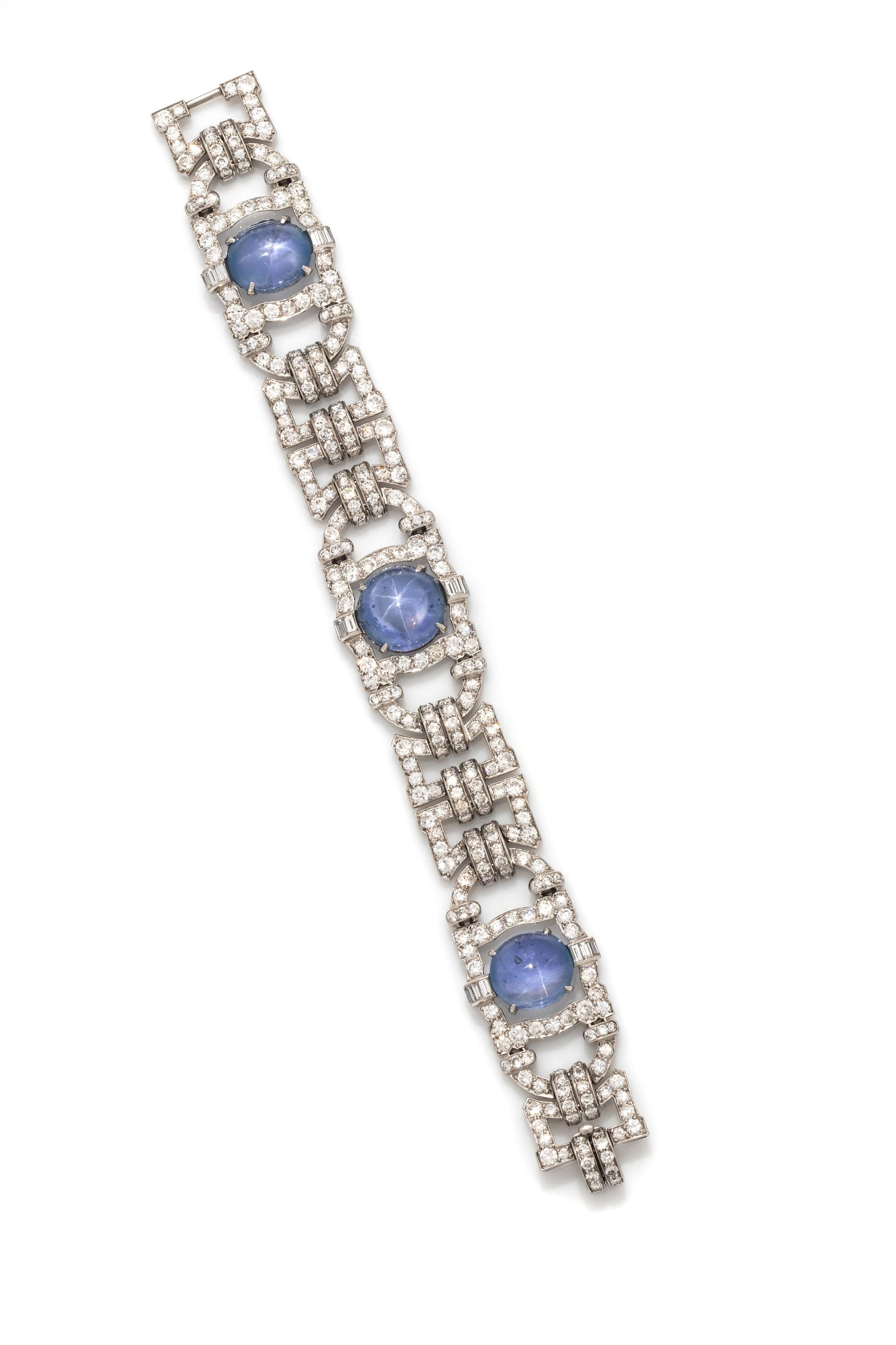 ART DECO, STAR SAPPHIRE AND DIAMOND BRACELET