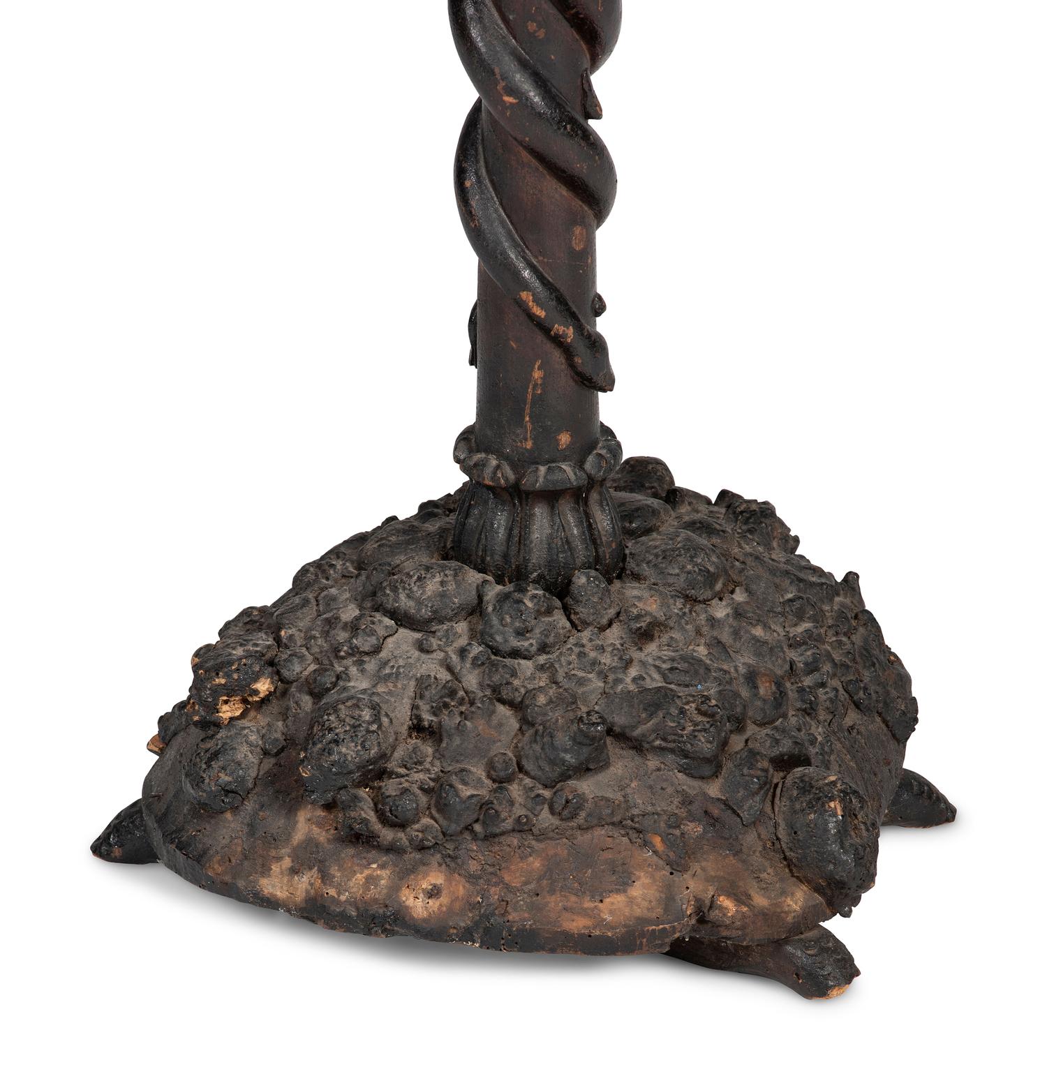 A Folk Art Carved Rootwood and Burlwood Snake and Turtle Pedestal