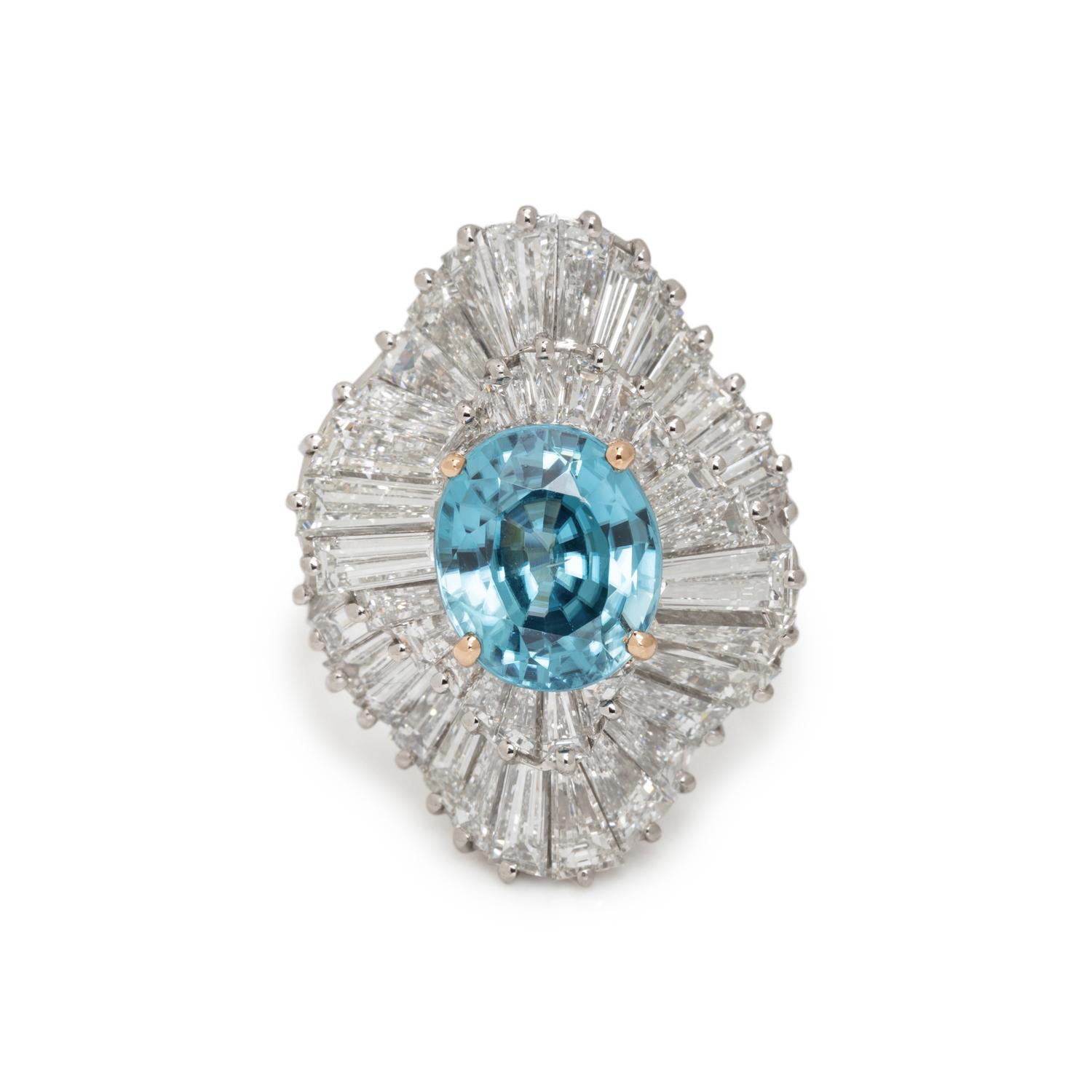 BLUE ZIRCON AND DIAMOND BALLERINA MOUNTING BY OSCAR HEYMAN
