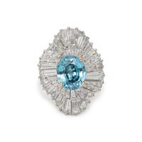 BLUE ZIRCON AND DIAMOND BALLERINA MOUNTING BY OSCAR HEYMAN
