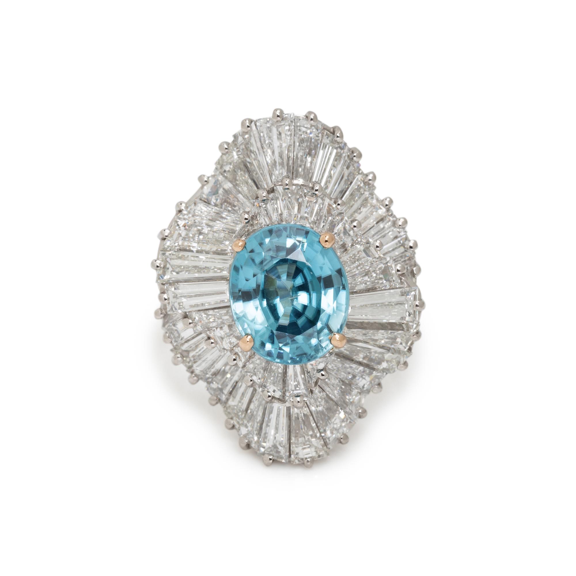 BLUE ZIRCON AND DIAMOND BALLERINA MOUNTING BY OSCAR HEYMAN