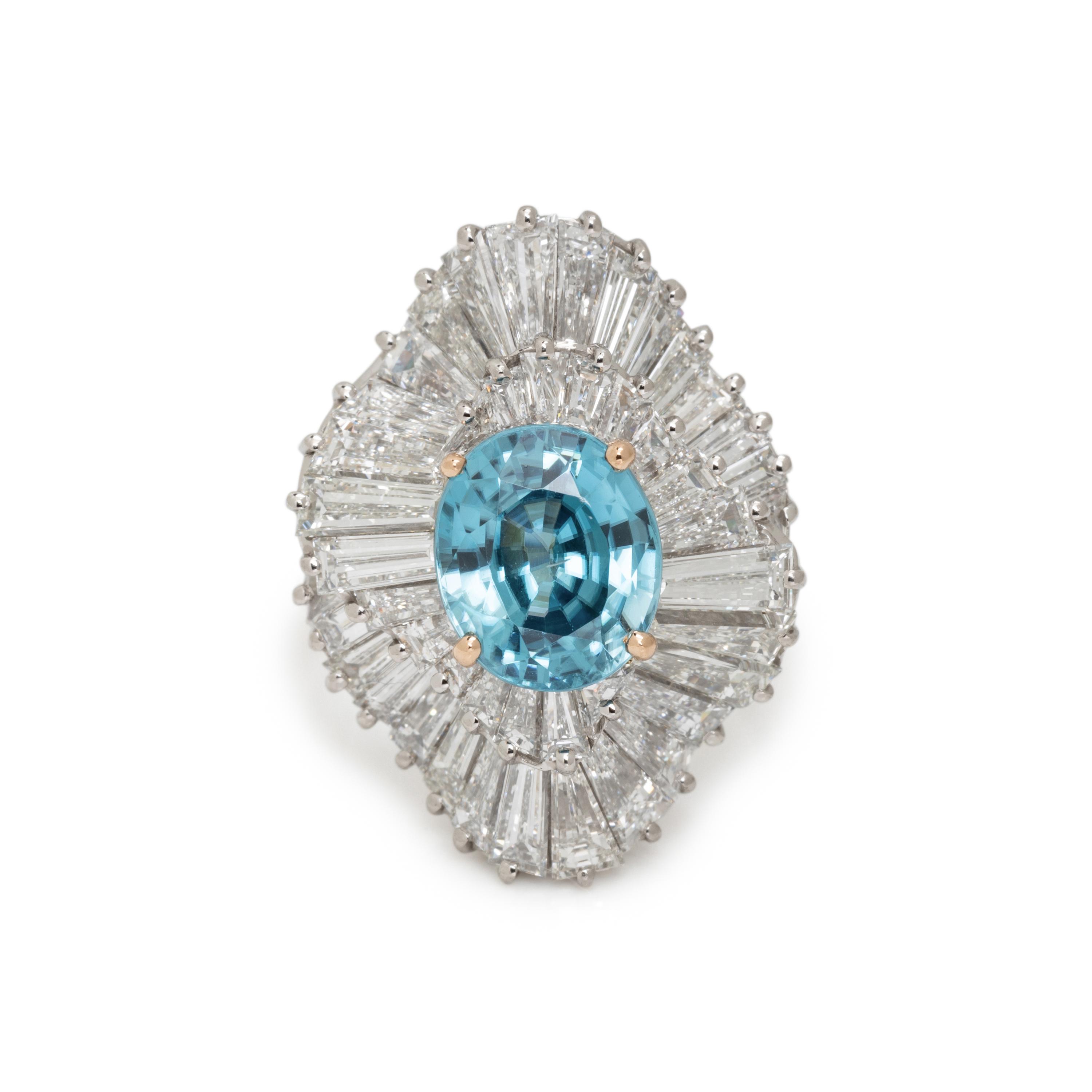 BLUE ZIRCON AND DIAMOND BALLERINA MOUNTING BY OSCAR HEYMAN
