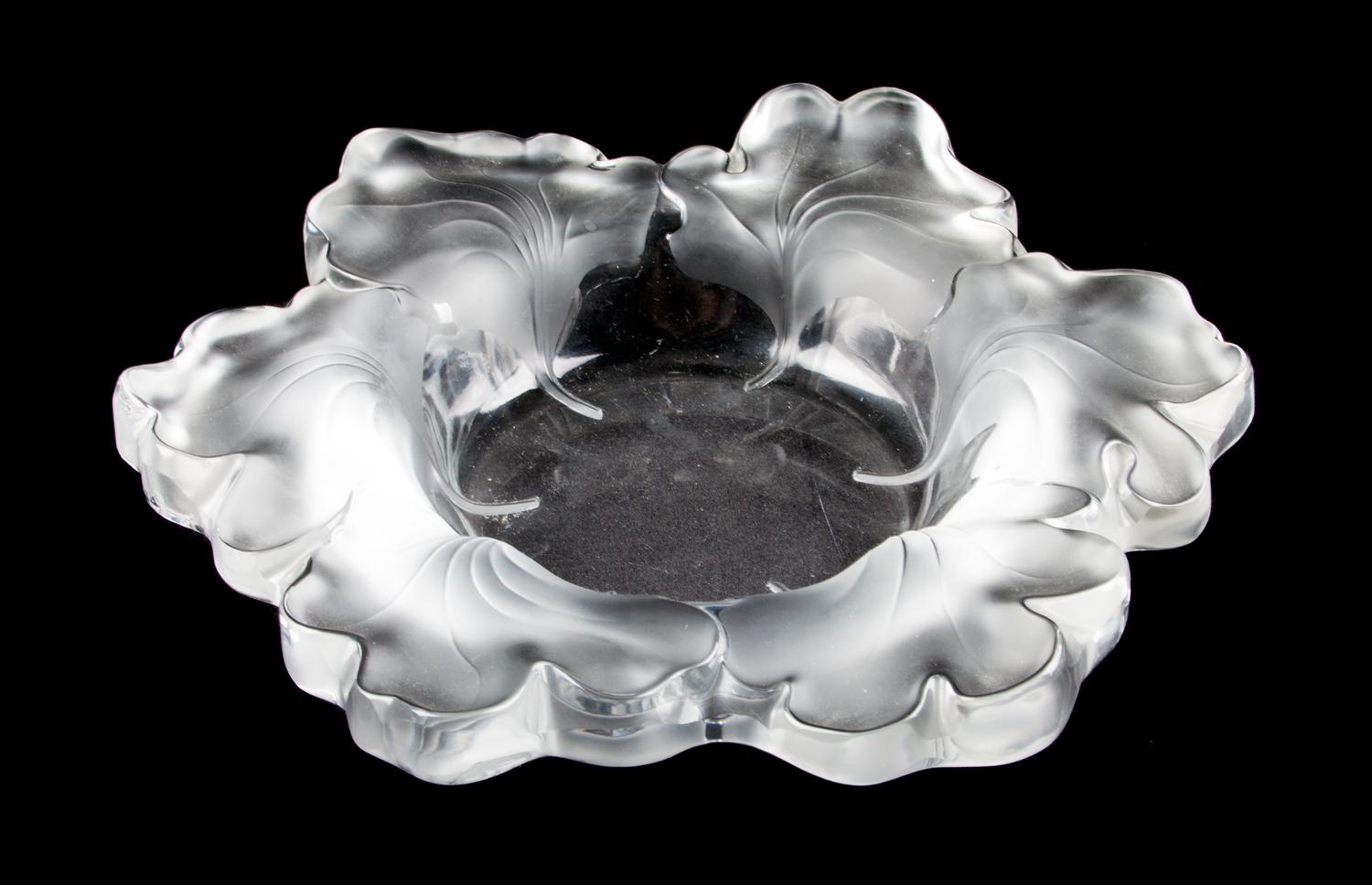 A Lalique Molded and Frosted Glass Center Bowl Diameter 12 inches.