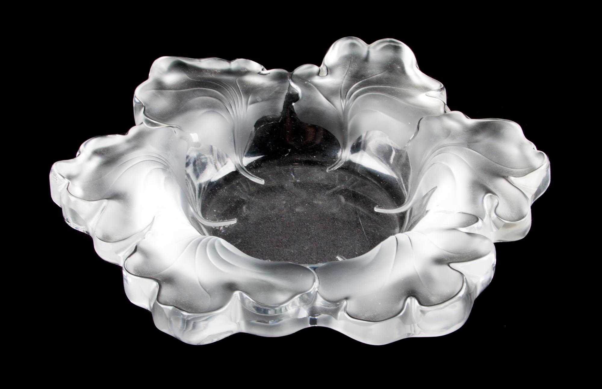 A Lalique Molded and Frosted Glass Center Bowl Diameter 12 inches.