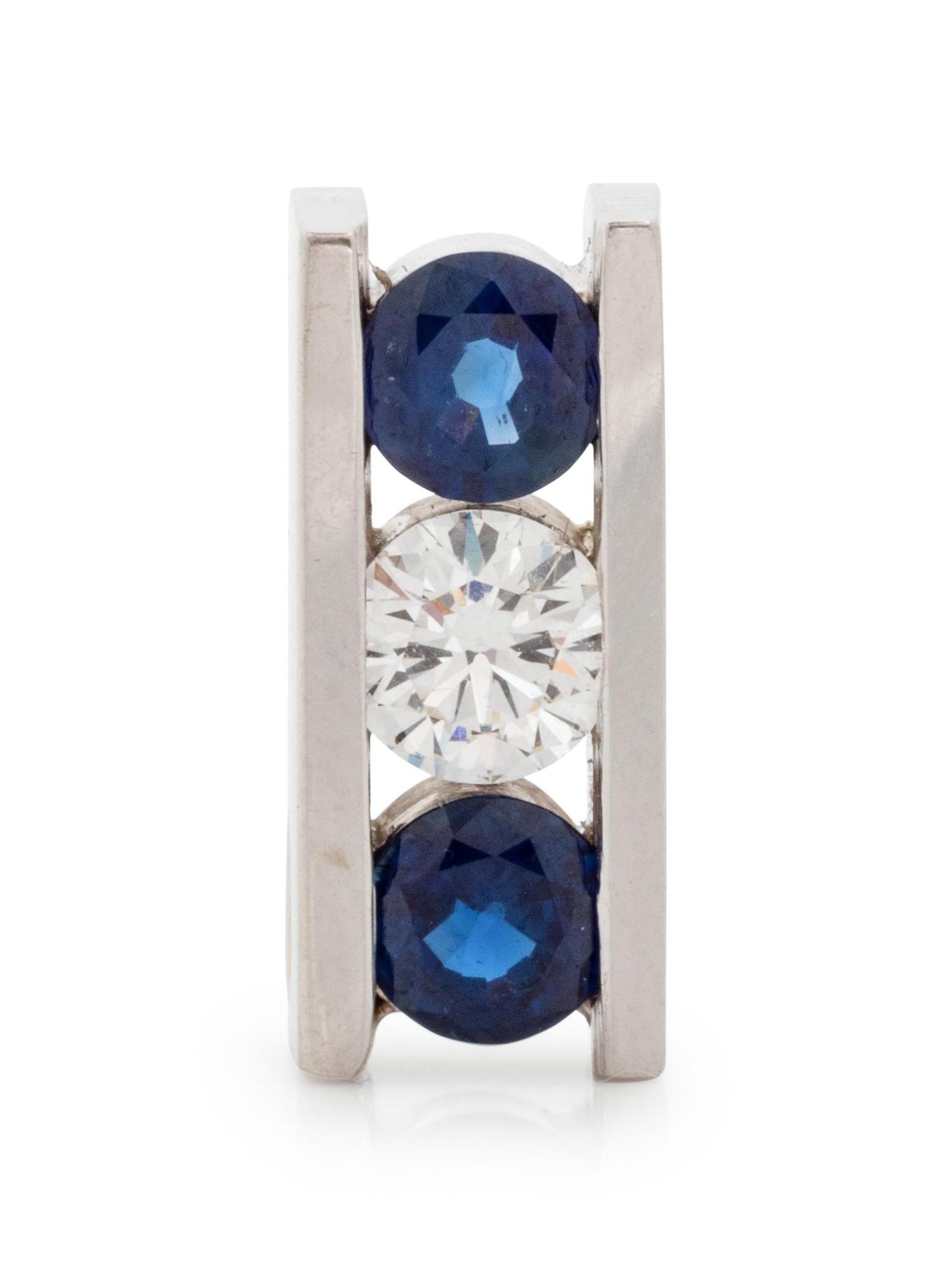 A White Gold, Diamond and Sapphire Slide Pendant,