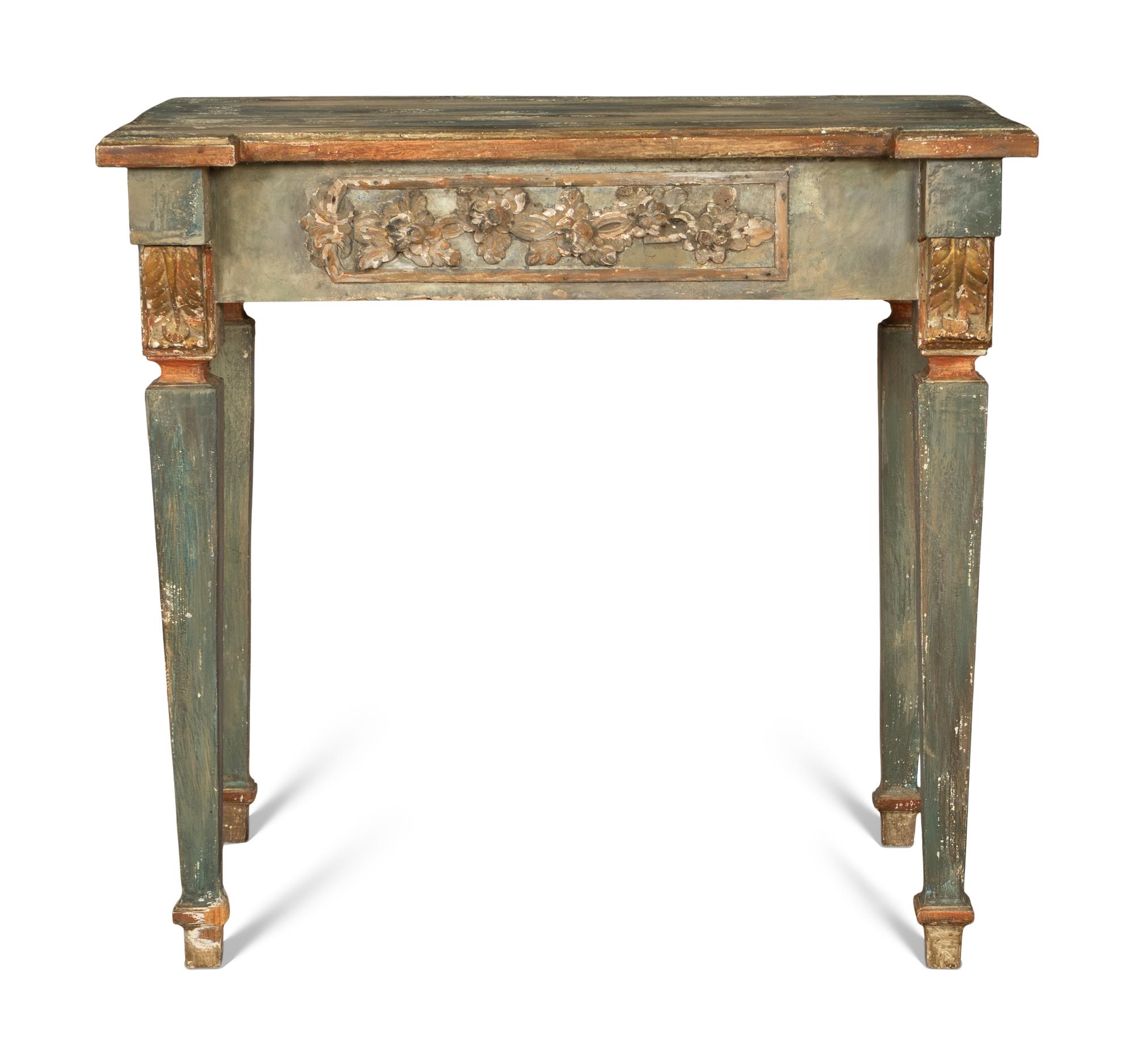 An Italian Polychrome Painted and Parcel Gilt Console Table