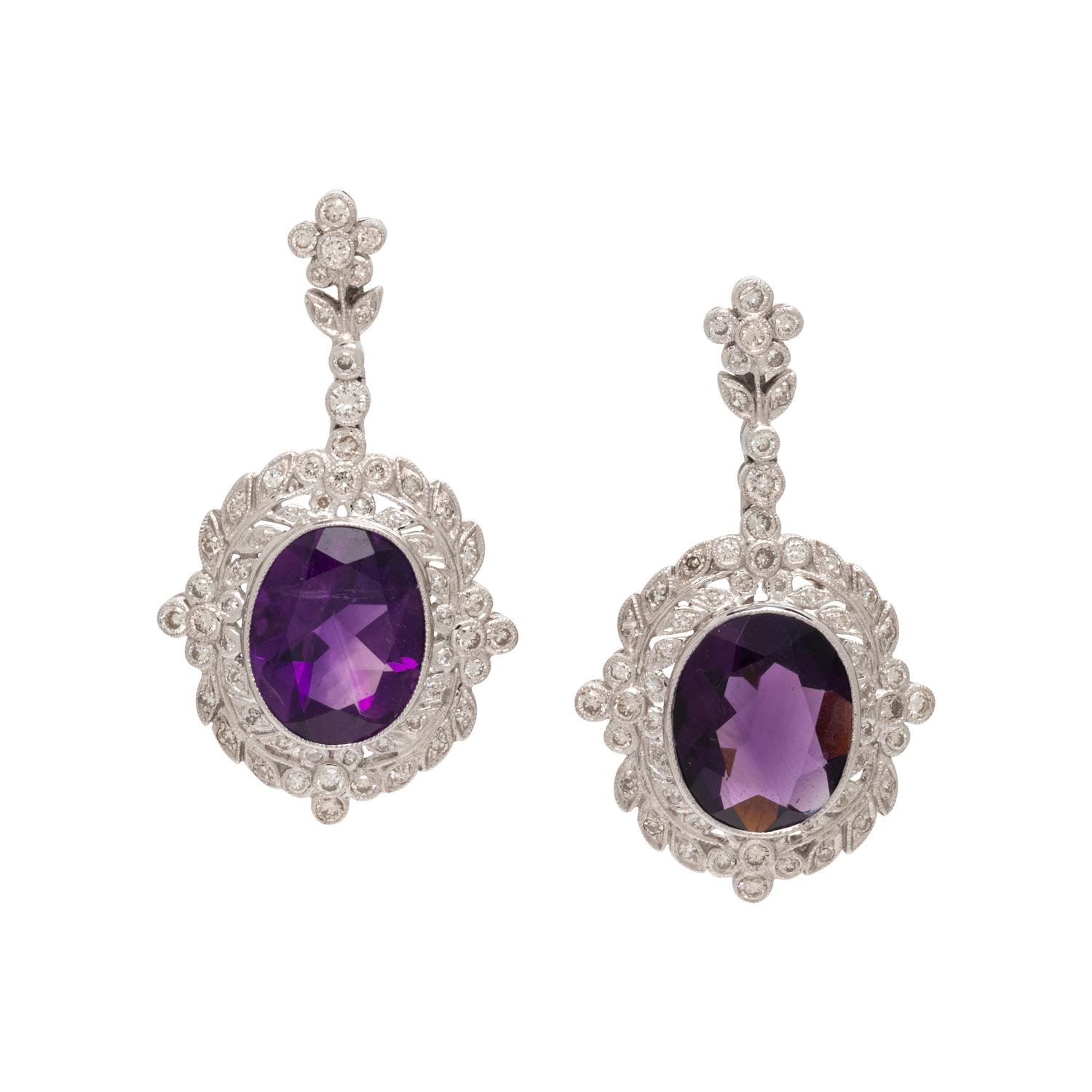 WHITE GOLD, AMETHYST AND DIAMOND EARRINGS
