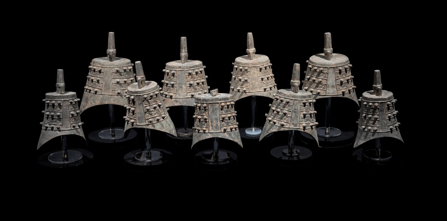 A Set of Nine Chinese Pottery Models of Bells