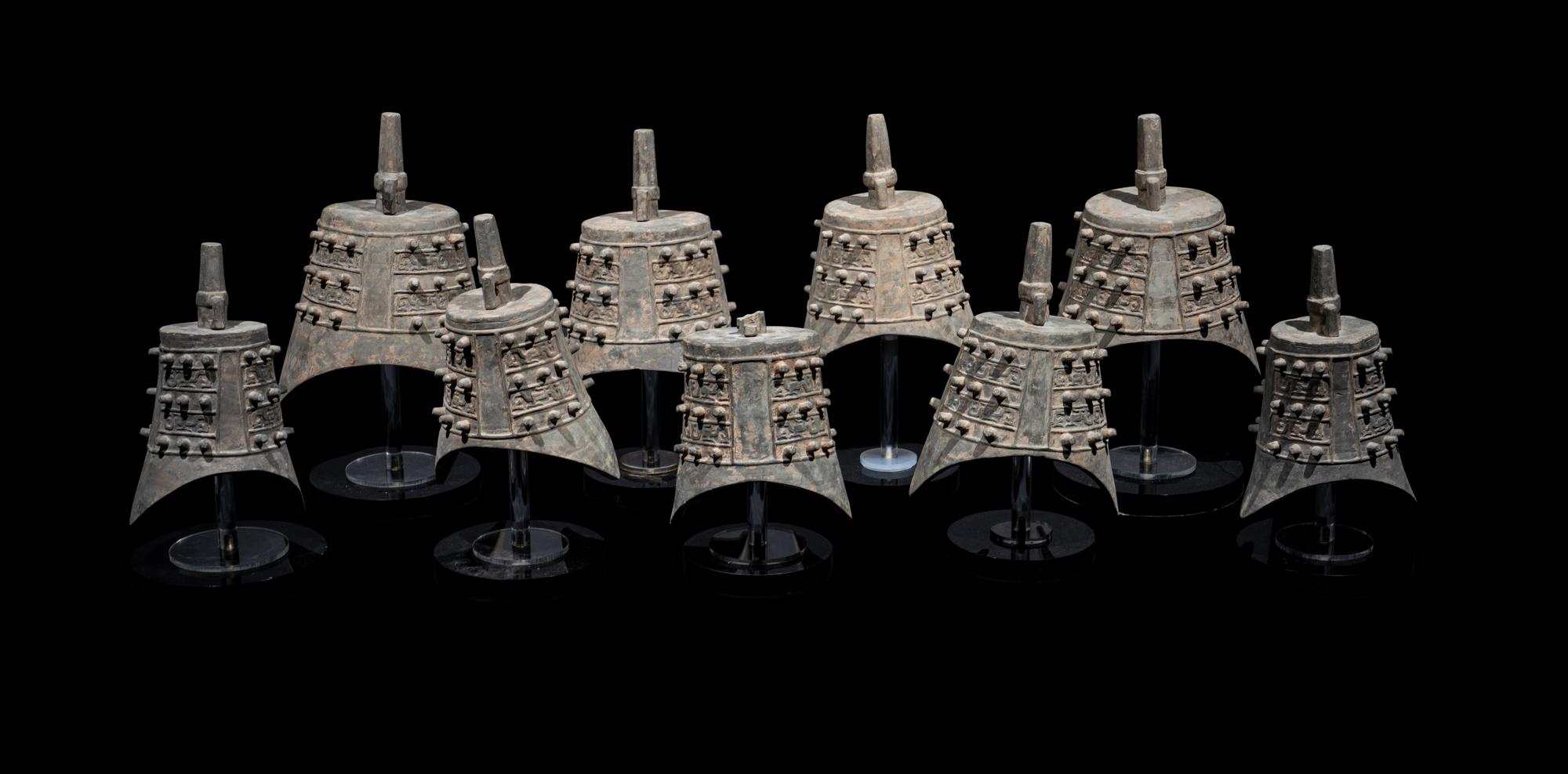 A Set of Nine Chinese Pottery Models of Bells