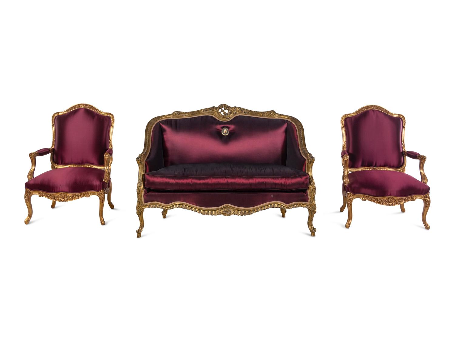 A Louis XV Style Giltwood Three-Piece Seating Suite