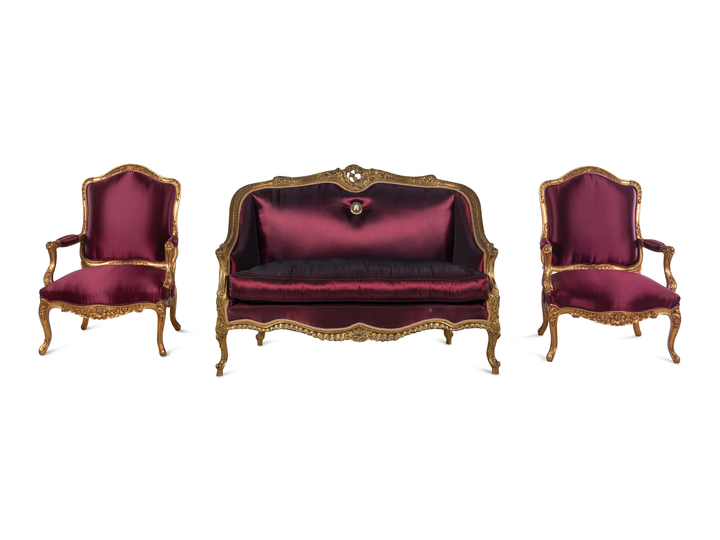A Louis XV Style Giltwood Three-Piece Seating Suite