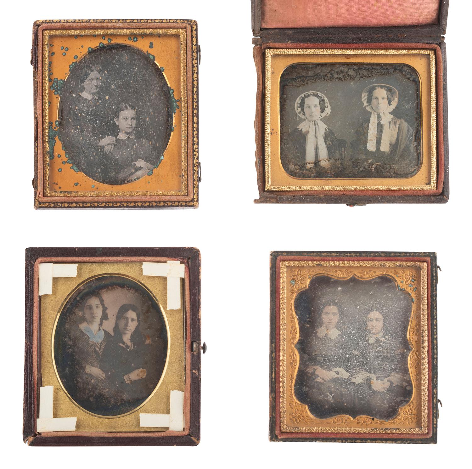[EARLY PHOTOGRAPHY]. 28 sixth plate daguerreotypes featuring pairs of female subjects.