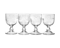 A Set of Seven Blown and Etched Glass Drinking Goblets