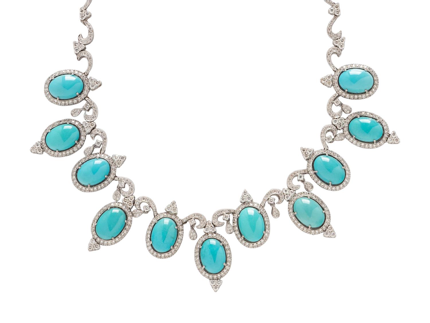 TURQUOISE, DIAMOND, AND WHITE GOLD NECKLACE