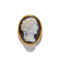A Neoclassical Gold and Sardonyx Cameo Brooch with a Portrait Head of a Goddess