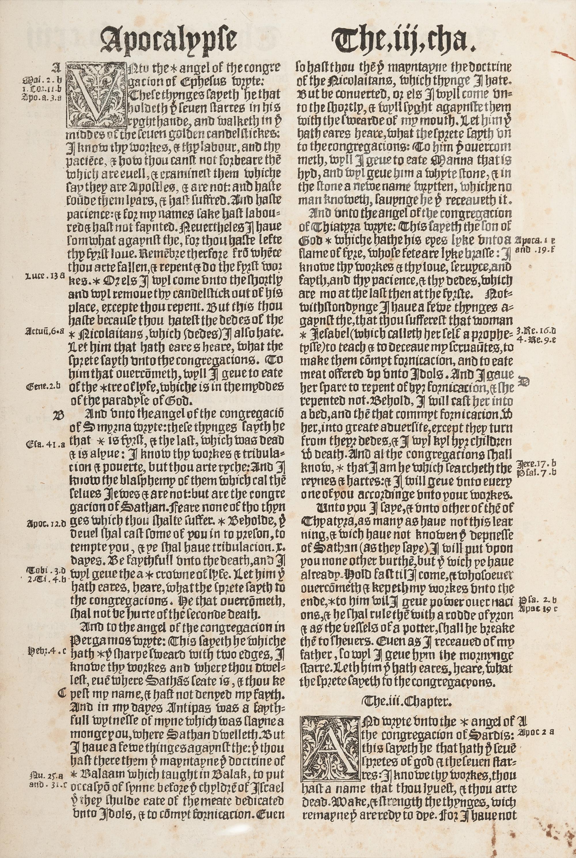 [BIBLE LEAVES - ENGLISH - 16TH CENTURY]. A group of 9 Bible leaves in English, comprising:
