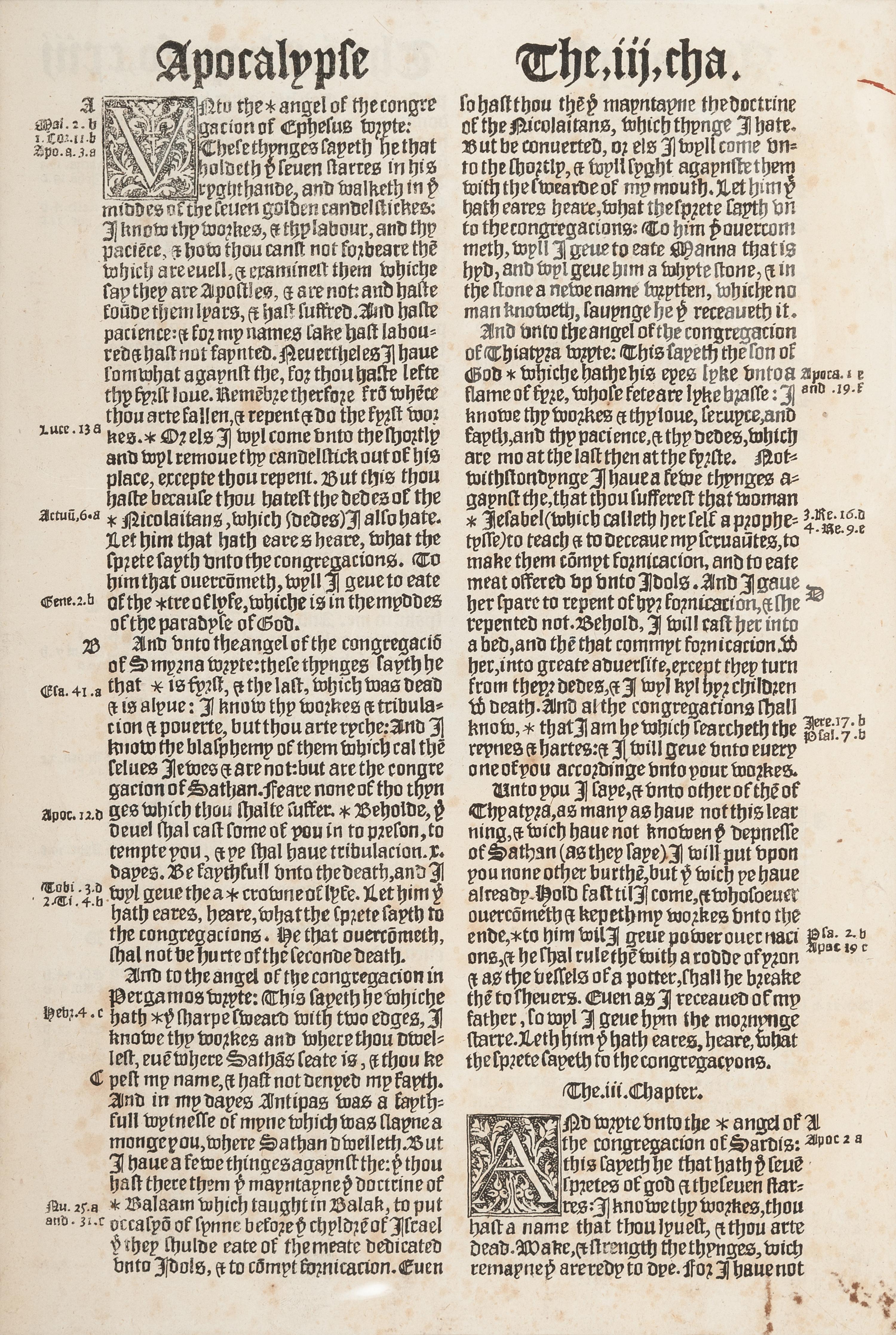 [BIBLE LEAVES - ENGLISH - 16TH CENTURY]. A group of 9 Bible leaves in English, comprising: