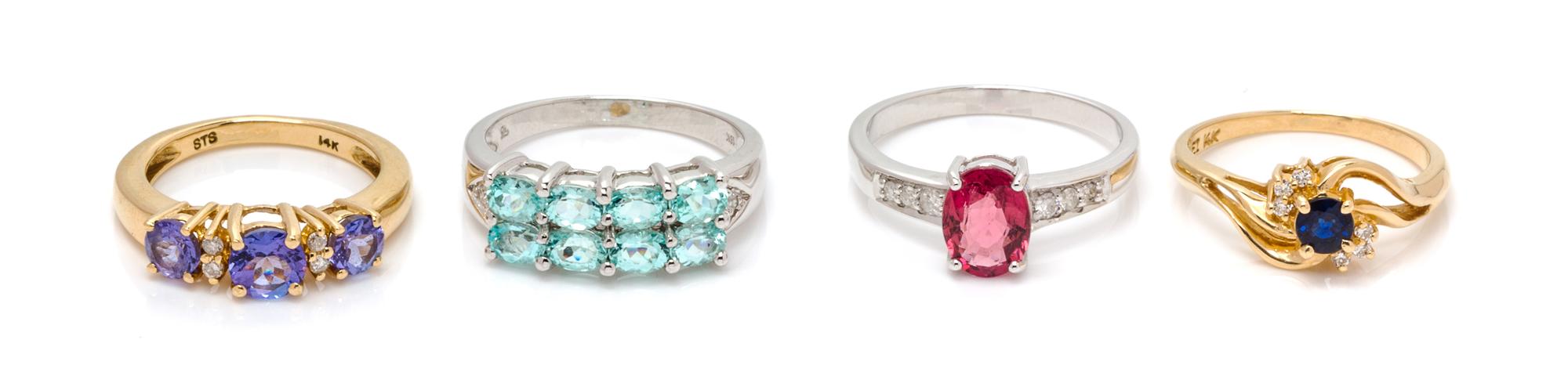 A Collection of Gold, Diamond and Gemstone Rings, 9.10 dwts.