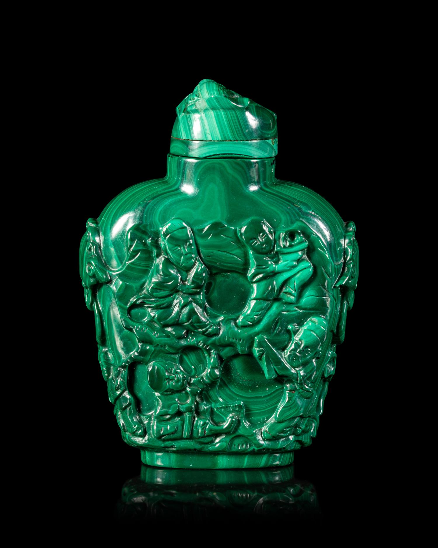 A Carved Malachite Snuff Bottle