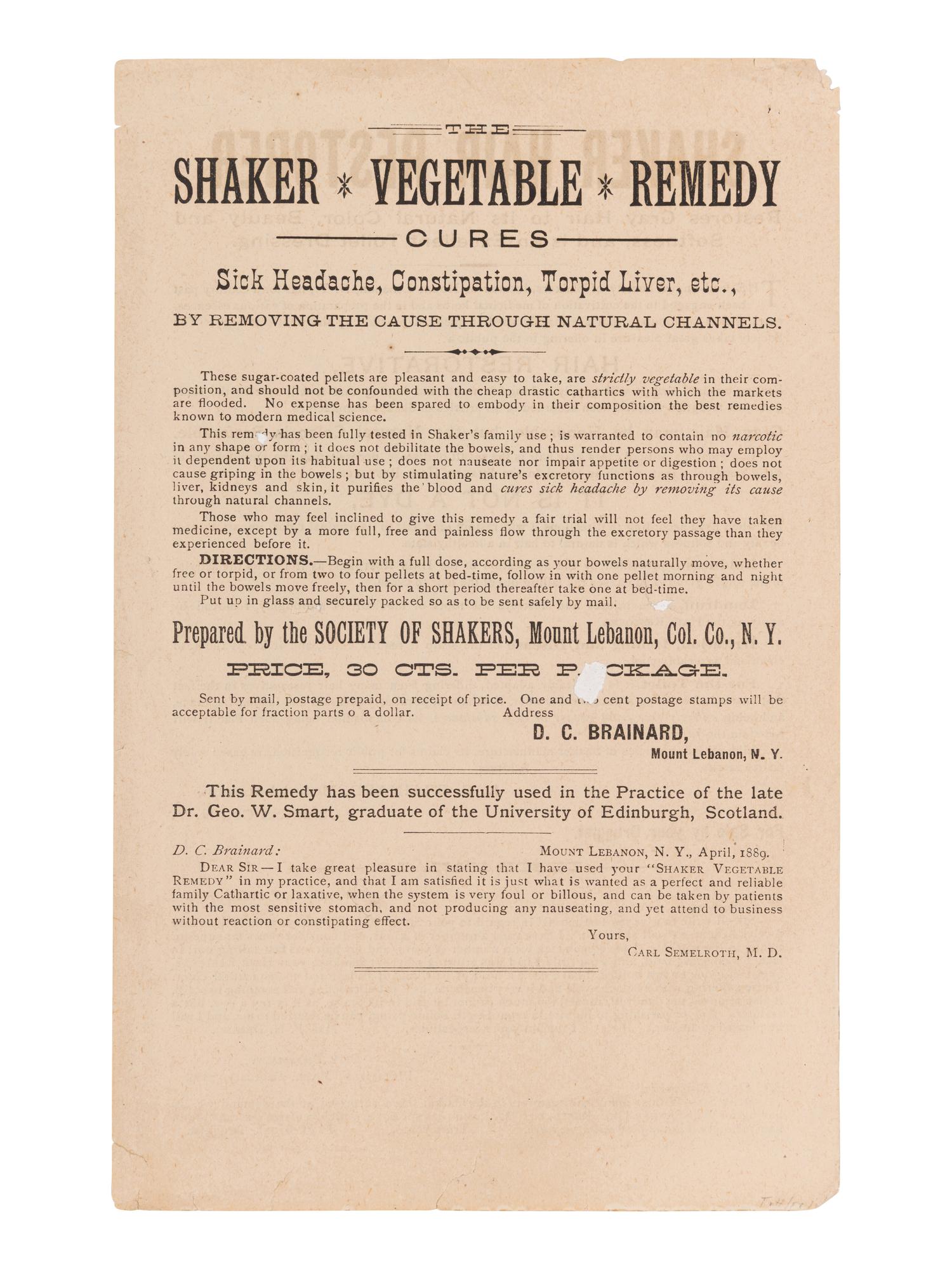 [SHAKERS]. Catalogue of Medicinal Plants, Barks, Roots, Seeds, Flowers and Select Powders.....Raised, Prepared, and put up in the most careful manner by the United Society of Shakers, at New Lebanon, N.Y . Albany: Van Benthuysen, ca 1851?