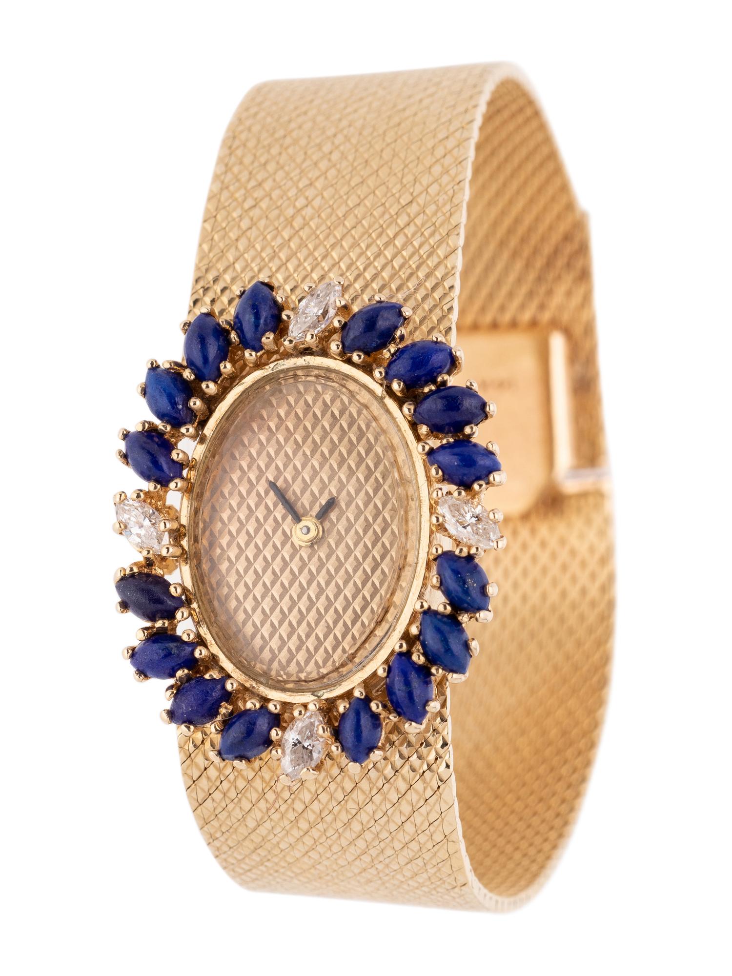 SOLD: 14K YELLOW GOLD, LAPIS LAZULI AND DIAMOND WRISTWATCH