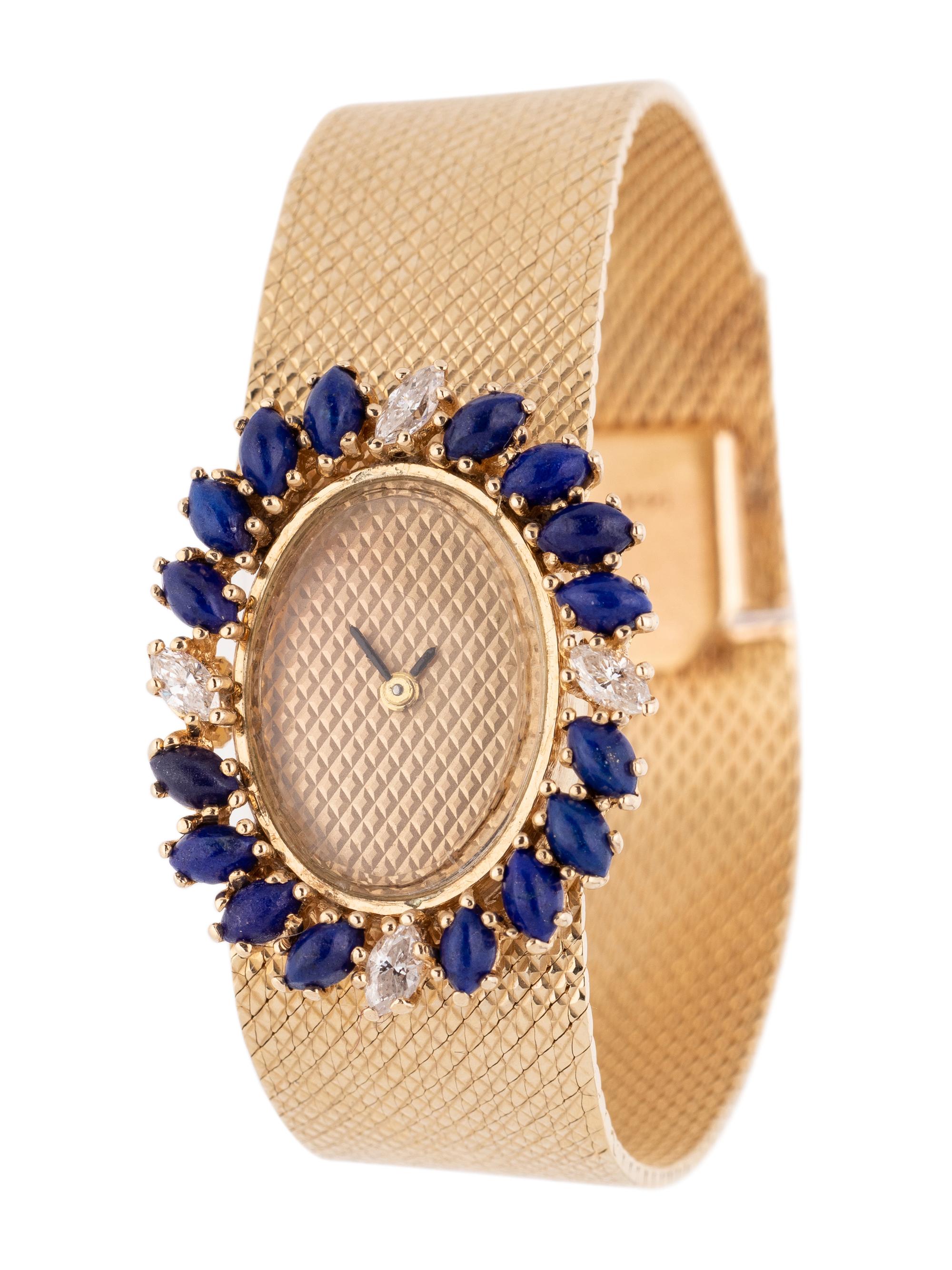 SOLD: 14K YELLOW GOLD, LAPIS LAZULI AND DIAMOND WRISTWATCH