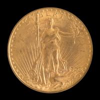 A United States 1908 Saint-Gaudens: No Motto $20 Gold Coin