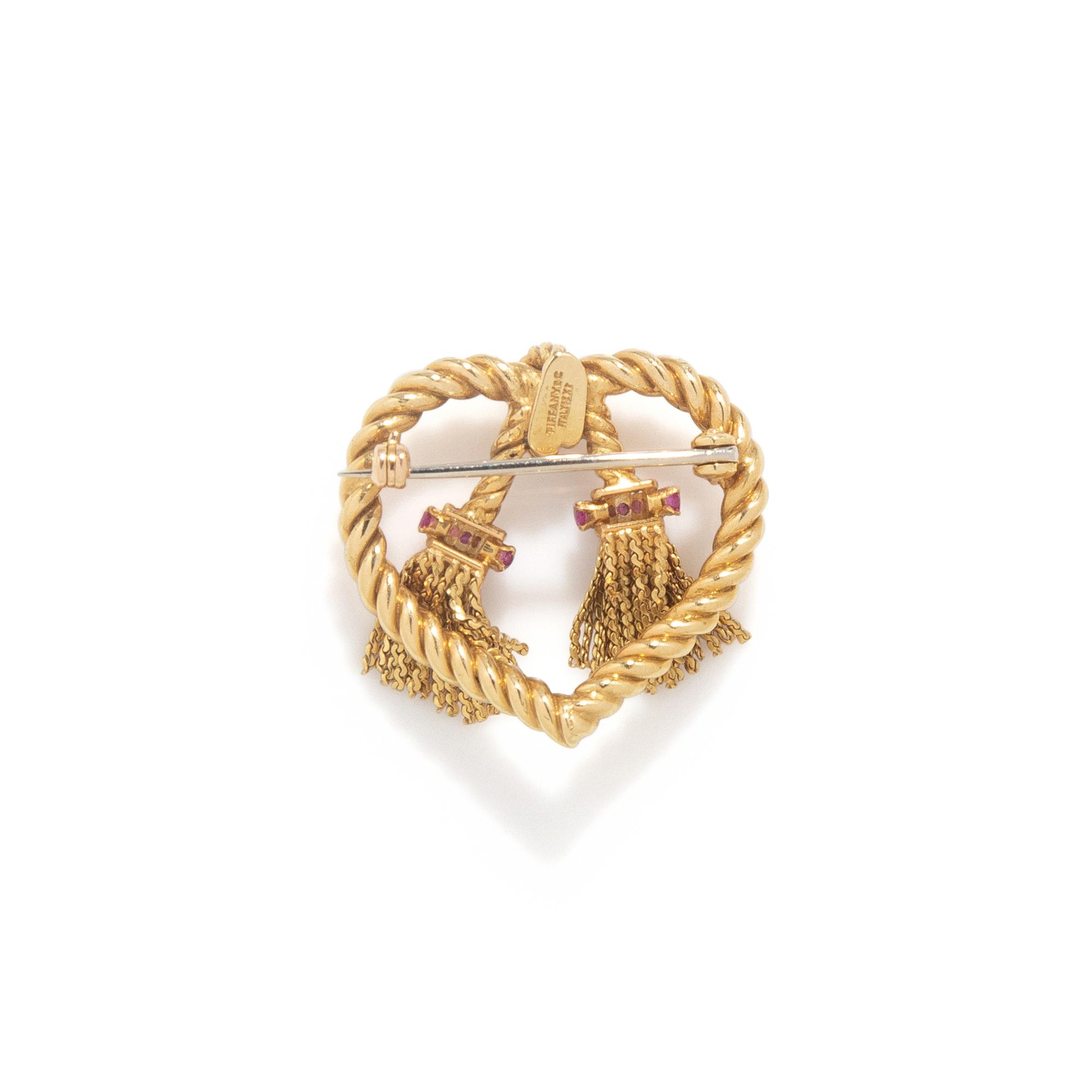 TIFFANY & CO., YELLOW GOLD AND RUBY HEART BROOCH