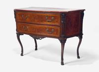 A Rococo Burr Walnut and Fruitwood Commode