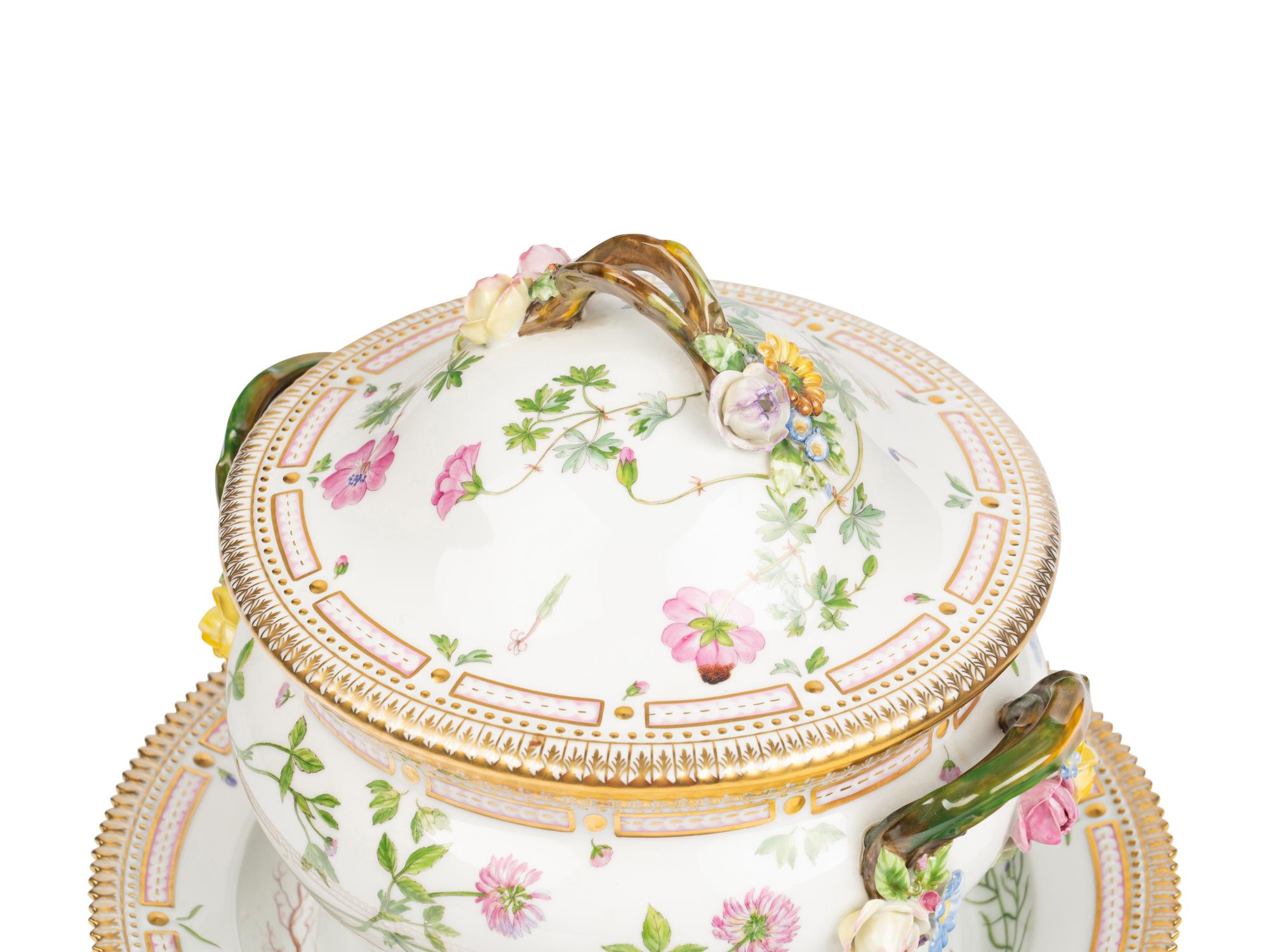 A Royal Copenhagen Flora Danica Porcelain Circular Covered Tureen and Stand