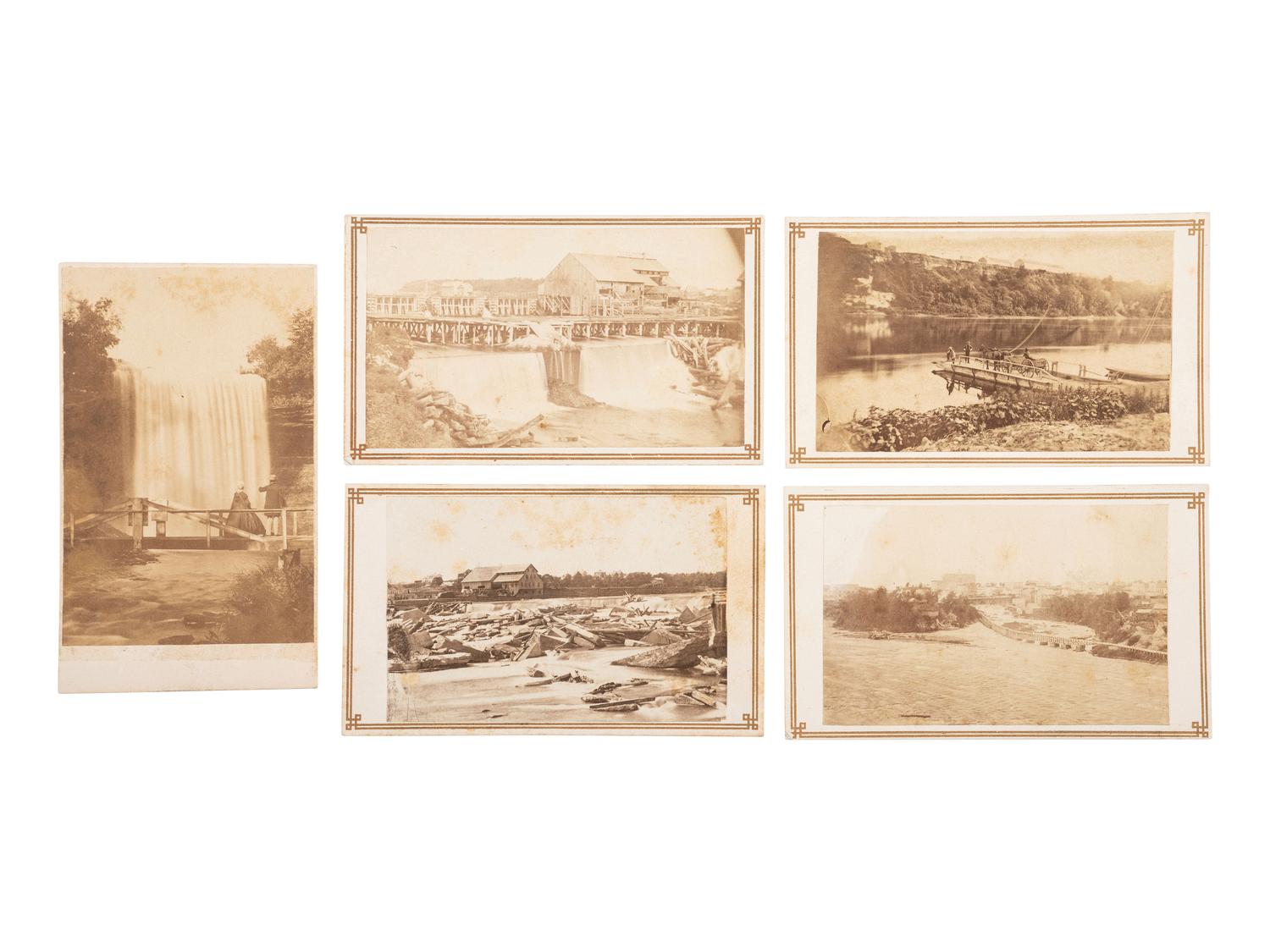 [EARLY PHOTOGRAPHY - CITIES & TOWNS]. WHITNEY, Joel, photographer. A group of 5 CDVs featuring outdoor scenes in St. Paul, Minnesota. St. Paul: Whitney's Gallery, n.d.