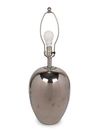 A Silvered Table Lamp with a Quail Feather Shade