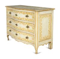 A Louis XV Oak Stencil Decorated Serpentine Front Commode