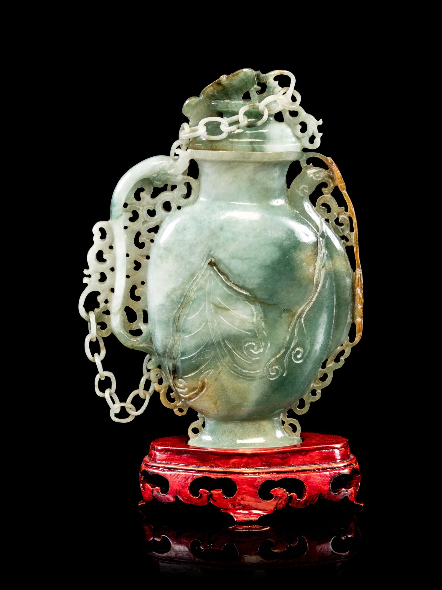 A Small Chinese Celadon Jadeite Covered Vase