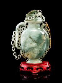 A Small Chinese Celadon Jadeite Covered Vase