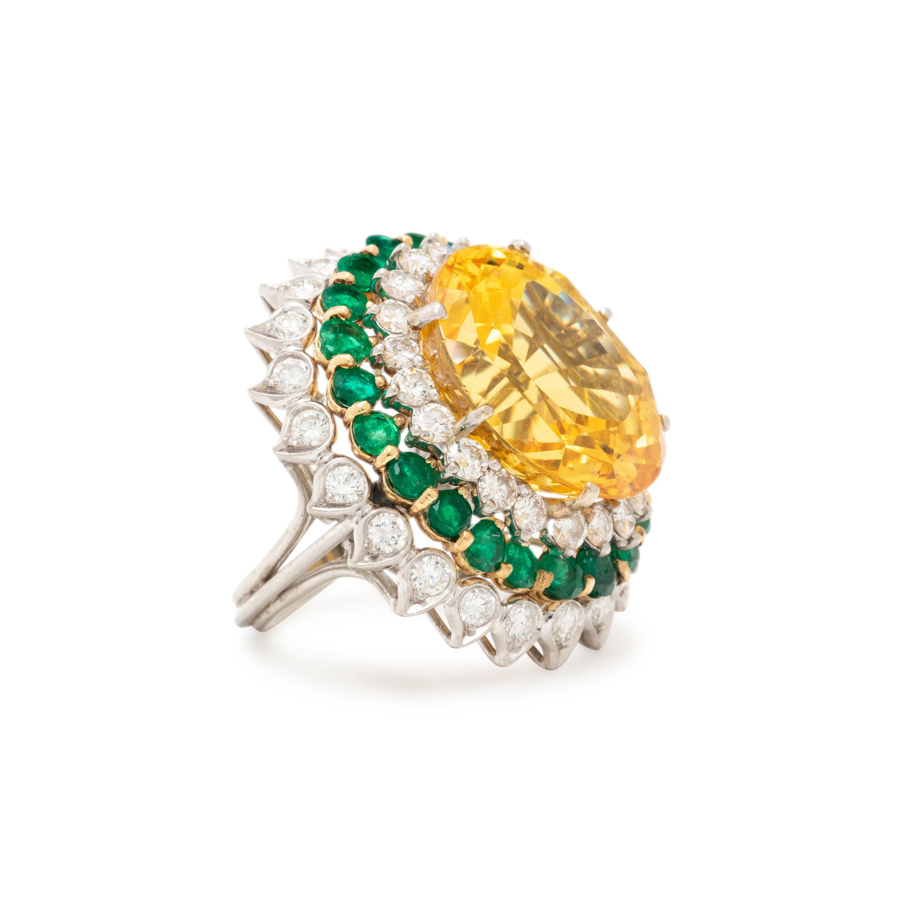 CARTIER, YELLOW SAPPHIRE, EMERALD, AND DIAMOND RING
