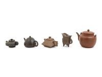 Five Chinese Yixing Zisha Pottery Teapots
