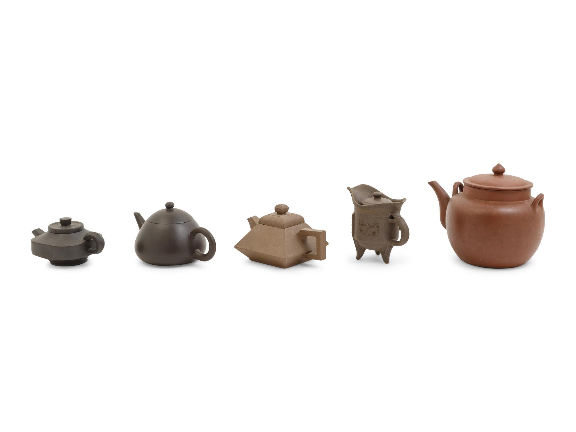 Five Chinese Yixing Zisha Pottery Teapots