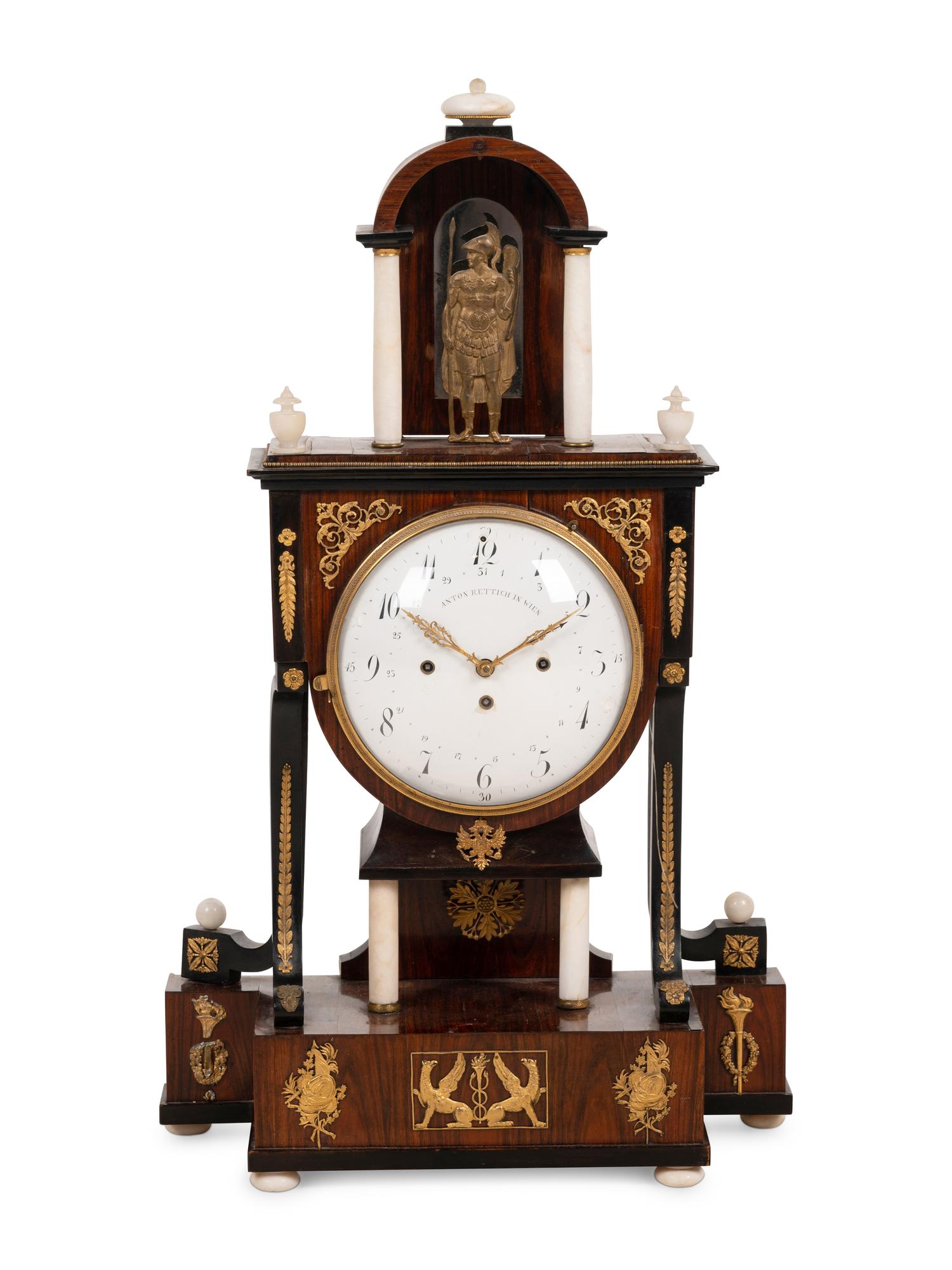 An Austrian Alabaster and Bronze Mounted Mahogany Clock