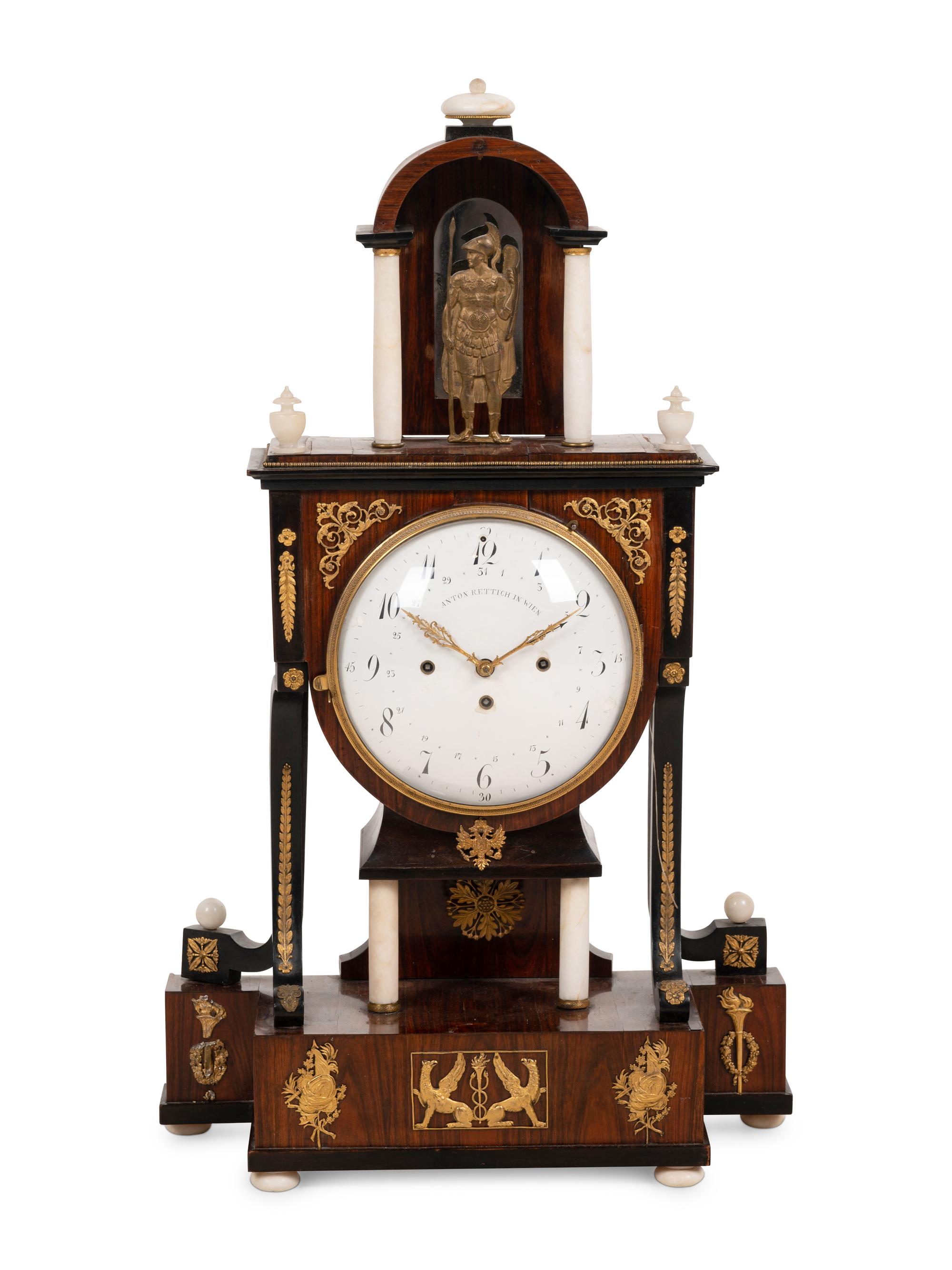 An Austrian Alabaster and Bronze Mounted Mahogany Clock