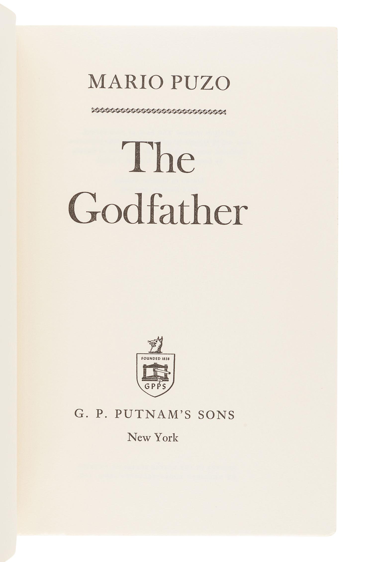 PUZO, Mario (1920-1999). The Godfather . New York: G.P. Putnam's Sons, 1969.